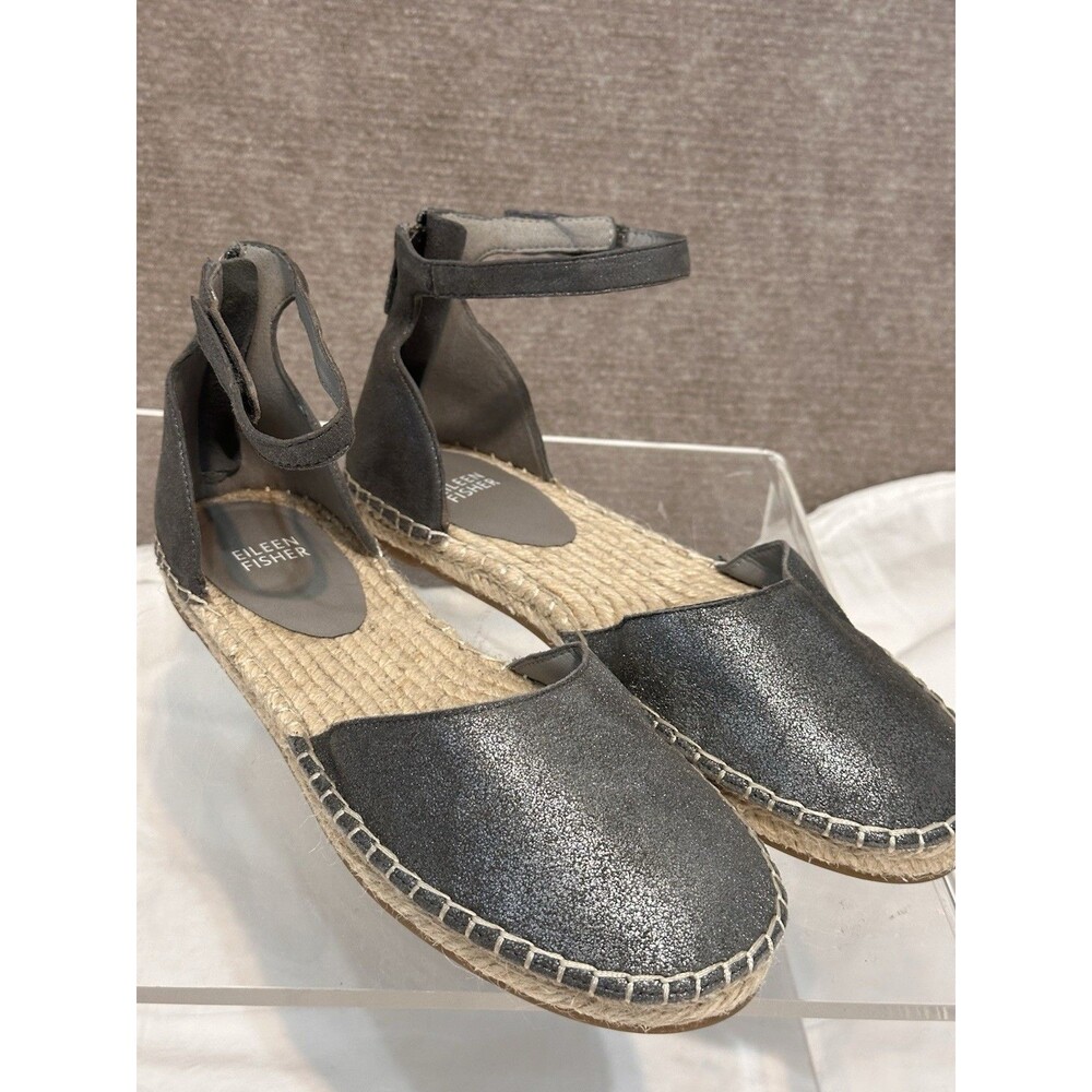 Eileen Fisher Lala Espadrilles Shoes Soft Pewter Metallic Flats US 8.5 EUC - Picture 4 of 16